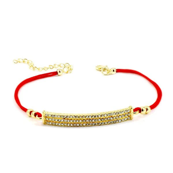 * Bracelet Cordons Rouges Motif Rectangle CZ Doré – Plaqué Or | Alchimie Concept France