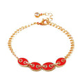 * Bracelet Femme Grain de Café Doré Plaqué Or 1 Micron — Breloque Rouge 17+4 cm