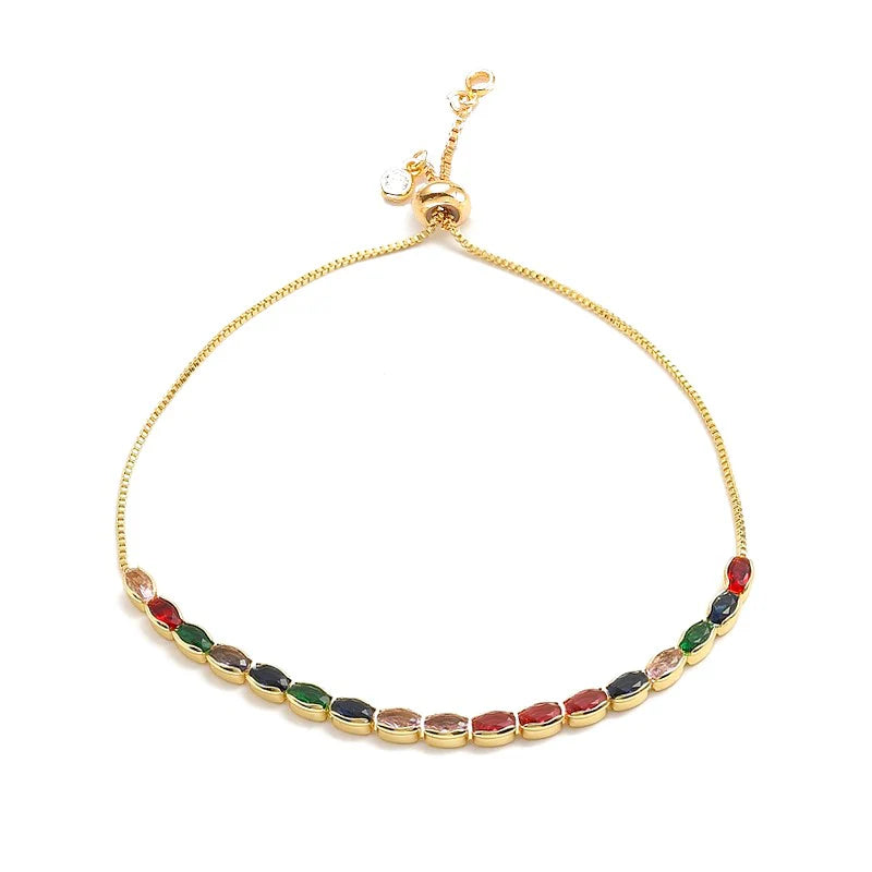 * Bracelet Femme Coulissant Diamants Zirconiums Colorés Doré – Plaqué Or 1 Micron | Bijou Scintillant Réglable