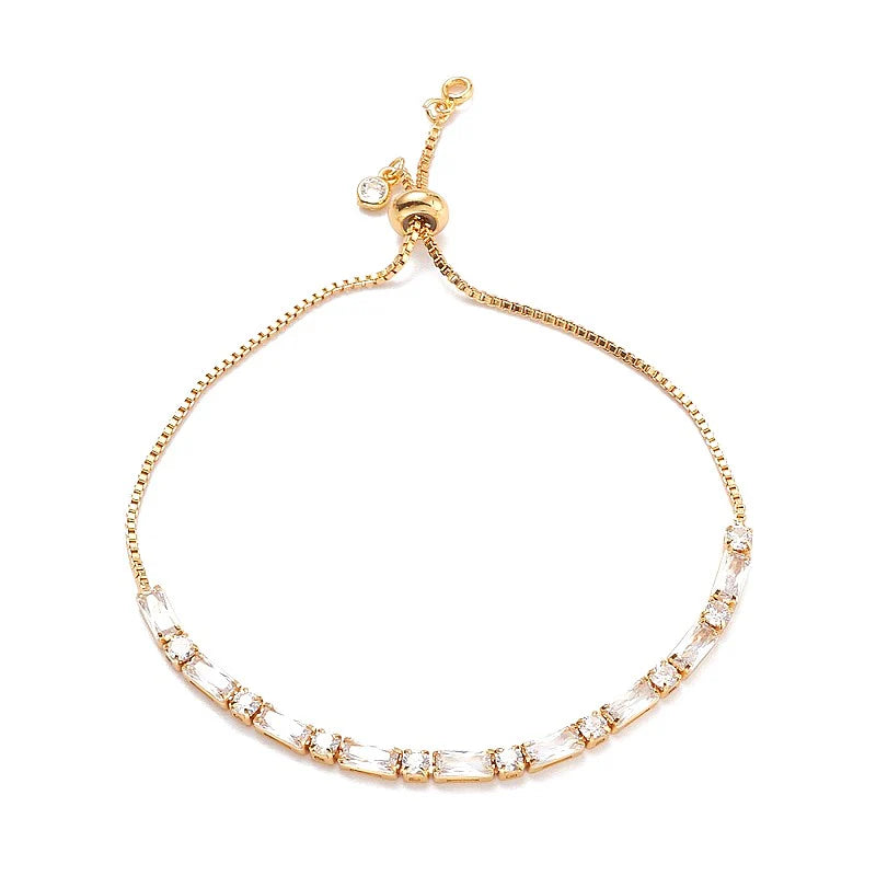 * Bracelet Femme Coulissant Doré Plaqué Or 1 Micron — Zirconiums Blancs Scintillants