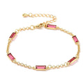 * Bracelet Femme Souple Doré Plaqué Or 1 Micron — Diamant CZ Rectangle Rose 18+3 cm