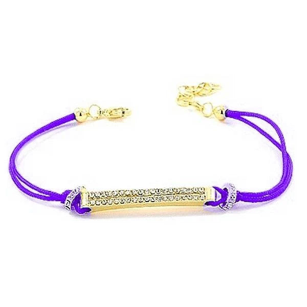 * Bracelet Cordon Violet & Plaque Strass Dorée – Zirconiums Brillants | Alchimie Concept France
