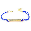 * Bracelet Cordon Bleu Plaque Strass Dorée – Zirconiums Brillants | Alchimie Concept France