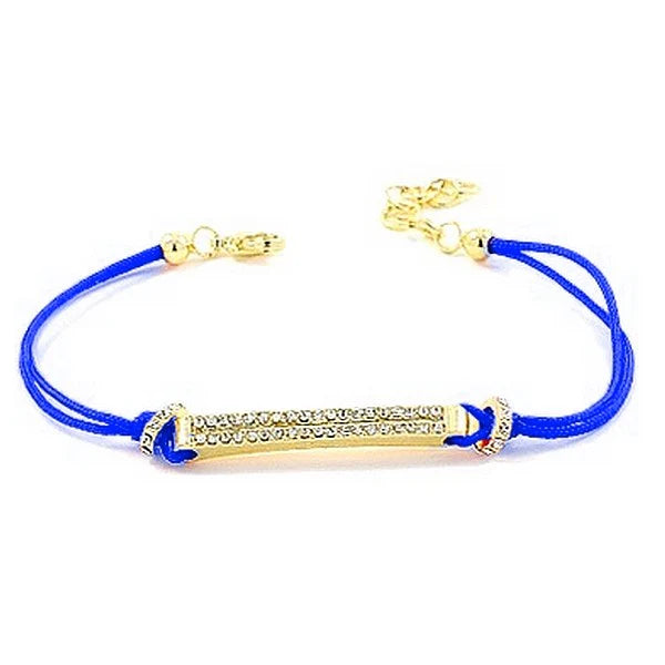 * Bracelet Cordon Bleu Plaque Strass Dorée – Zirconiums Brillants | Alchimie Concept France