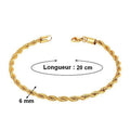 * Bracelet Femme Mailles Torsadées Doré Plaqué Or 1 Micron — 20 cm 6 mm