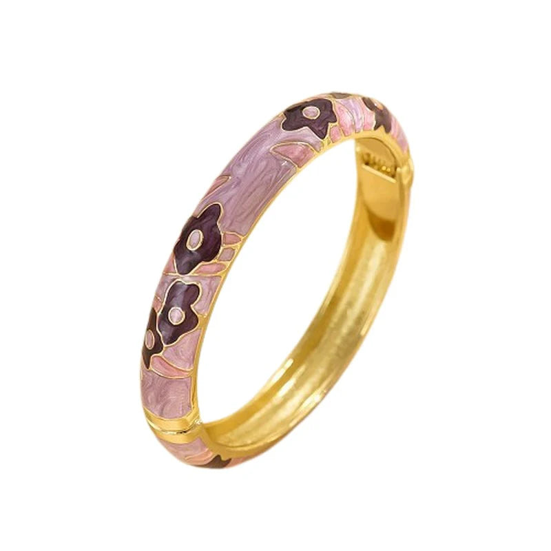 * Bracelet Femme Jonc Émail Mauve Plaqué Or 18K – Or 1 Micron Premium | Bijou Élégant Intemporel