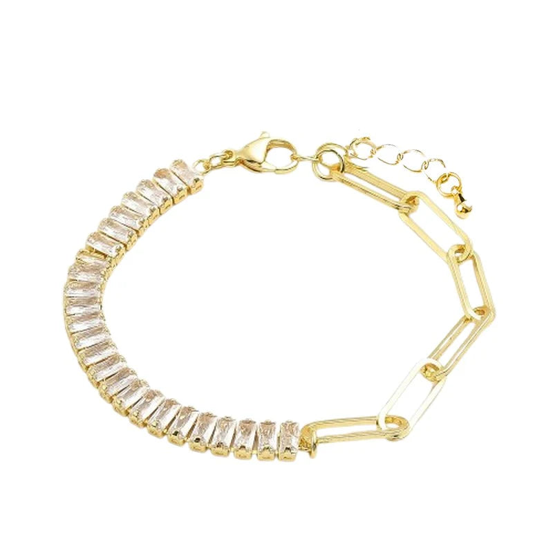 * Bracelet Femme Souple Chaîne Trombone Diamants Zirconiums Doré – Plaqué Or 1 Micron | Bijou Glamour