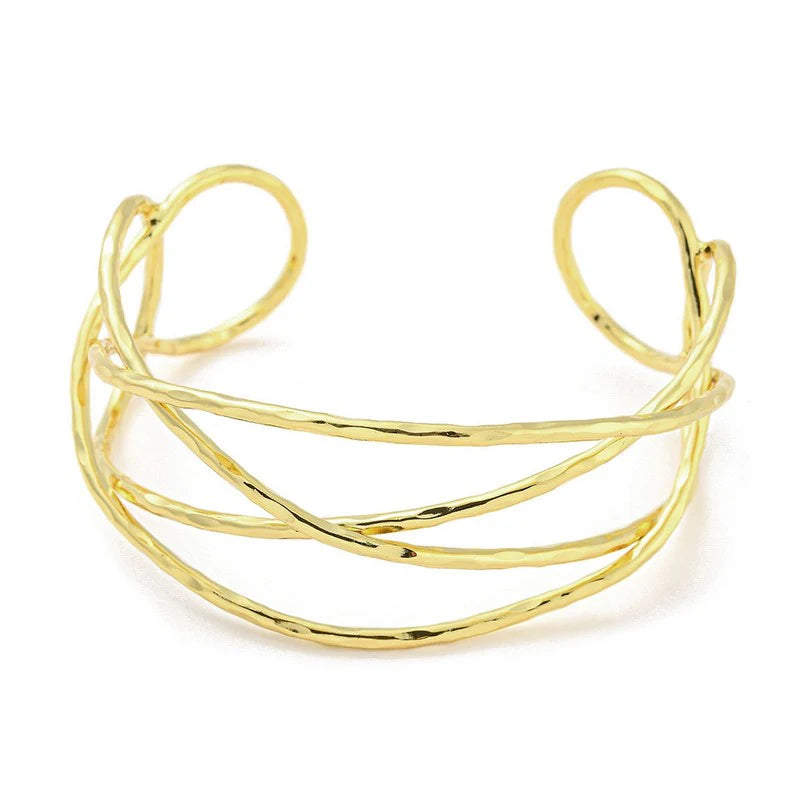 * Bracelet Jonc Entrelacé Femme Doré – Plaqué Or 1 Micron Premium | Bijou Élégant Réglable