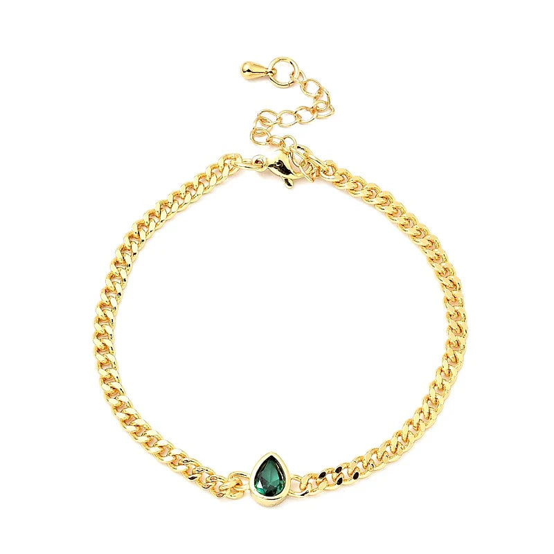 * Bracelet Femme Doré Pendant Vert – Plaqué Or 1 Micron