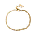 * Bracelet Femme Double Chaîne Doré Plaqué Or 1 Micron — Souple 16+3 cm