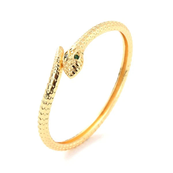 * Bracelet Jonc Serpent Doré Yeux Verts – Plaqué Or 1 Micron | 60 mm