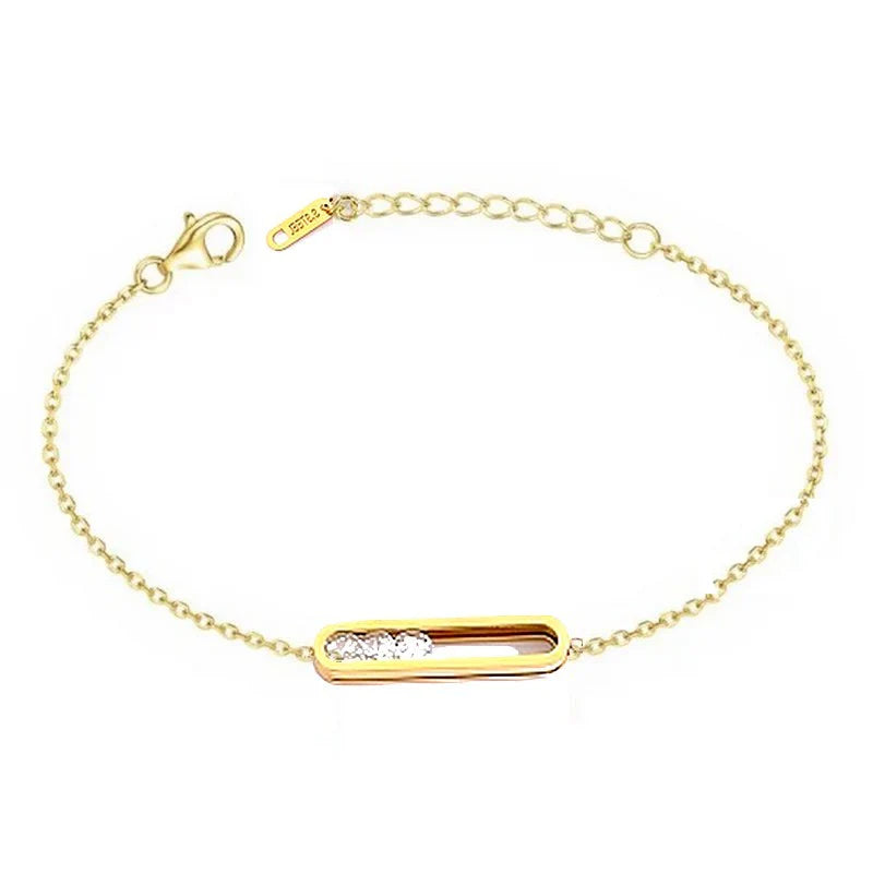 * Bracelet Femme Acier Plaqué Or 1 Micron — Ligné de Zirconiums Étincelants