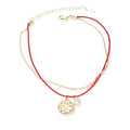 * Bracelet Femme Doré Breloques Trèfle Fil Nylon Rouge – Plaqué Or 1 Micron