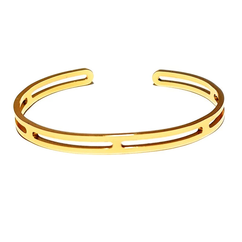 * Bracelet Jonc Double Rang Femme Doré – Plaqué Or 1 Micron Premium | Bijou Glamour Élégant