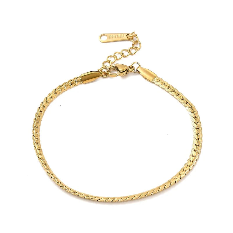 * Bracelet Femme Maille Serpent Doré Plaqué Or 1 Micron — 17+3 cm Tendance