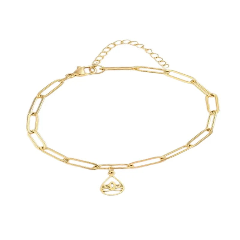 * Bracelet Femme Souple Breloque Lotus Doré Or 18K – Plaqué Or 1 Micron Premium | Bijou Zen Élégant