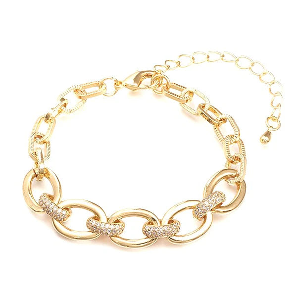 * Bracelet Femme Doré Diamant CZ – Plaqué Or 1 Micron
