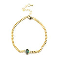 * Bracelet Femme Souple Doré Plaqué Or 1 Micron — Pendant Ovale Vert 18+5 cm