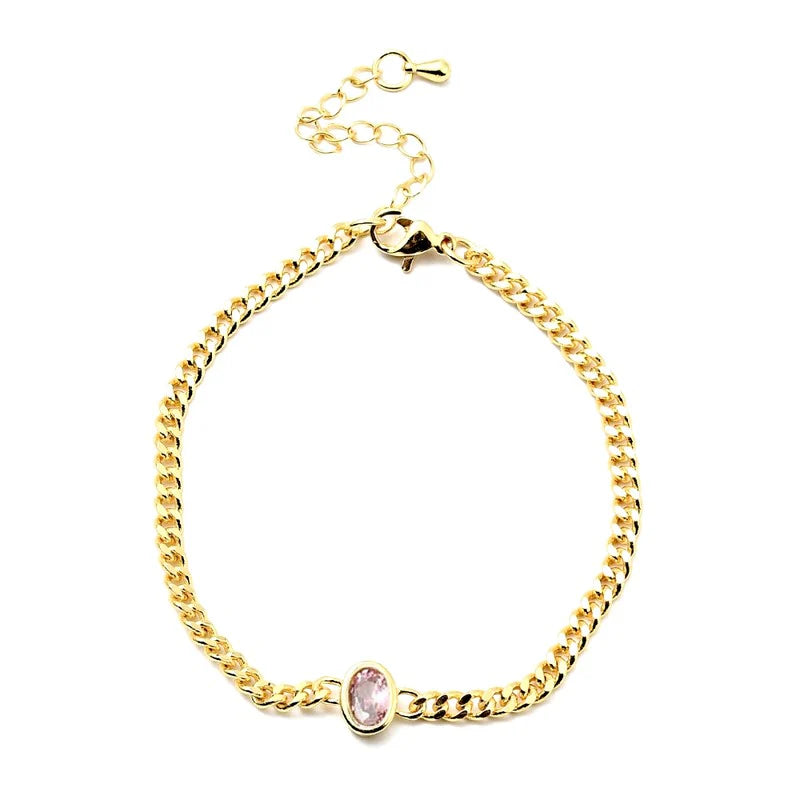 * Bracelet Femme Souple Doré Plaqué Or 1 Micron — Pendant Ovale Rose 18+5 cm