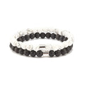 Lot de 2 Bracelets Pierre de Lave & Howlite Naturelles 8mm – Élastique – Homme & Femme