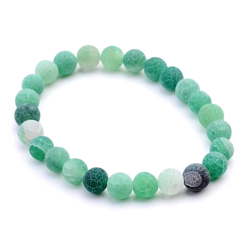 Bracelet Agate Patinée Verte Pierres Naturelles 8mm – Élastique – Homme & Femme