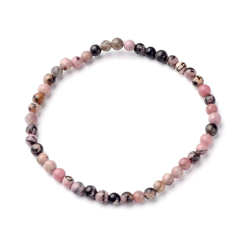 Bracelet Rhodonite Naturelle Élastique | Pierre Naturelle 4 mm | Amour & Guérison Émotionnelle | Homme & Femme