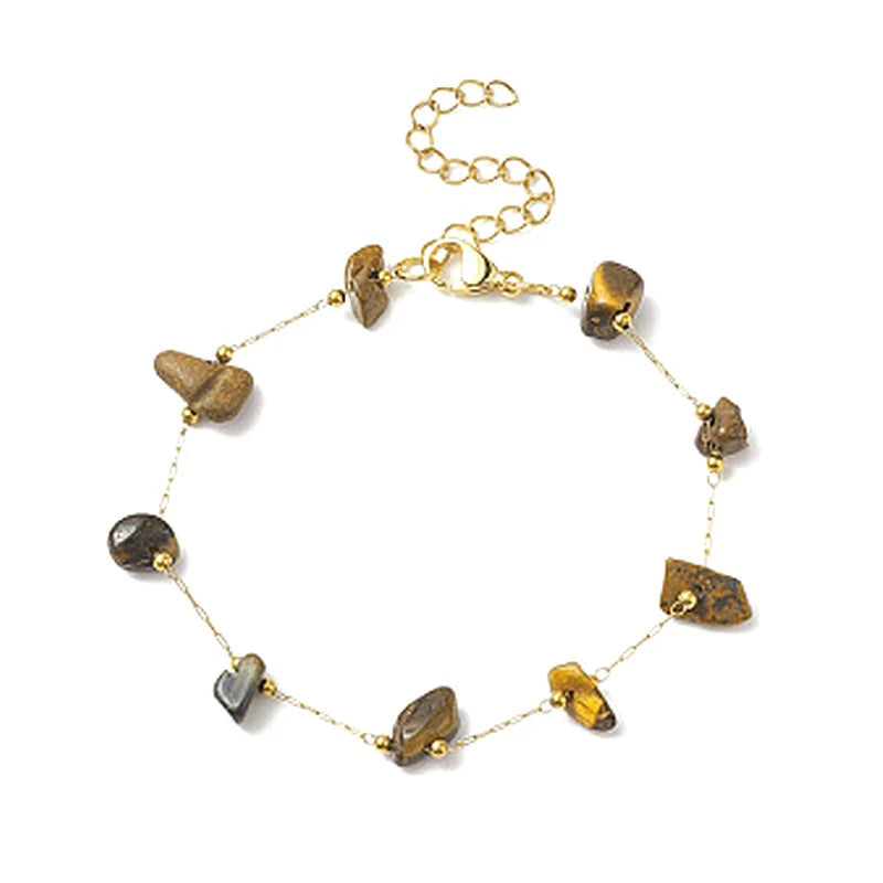 Bracelet Œil de Tigre Naturel & Acier Inoxydable 6mm – Réglable 19+5cm – Homme & Femme