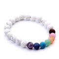 Bracelet Howlite & 7 Chakras Pierres Naturelles 8mm – Élastique – Homme & Femme