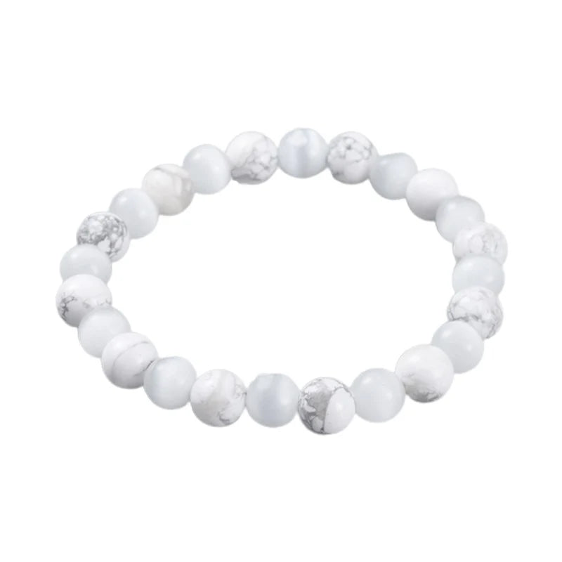 Bracelet Howlite & Œil de Chat Pierres Naturelles 8mm – Homme & Femme