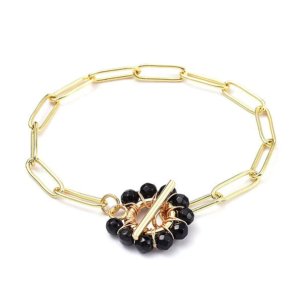 Bracelet Chaîne Trombone Doré Or & Agate Naturelle 3 mm — 18,5 cm | Unisexe & Élégance Raffinée