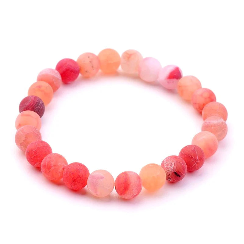 Bracelet Agate Patinée Rouge Pierres Naturelles 8mm – Élastique – Homme & Femme