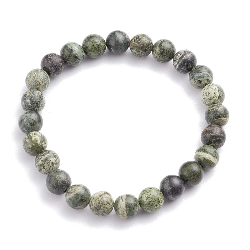 Bracelet Pierres Naturelles Jaspe Zébré Vert & Bois 8mm – Homme & Femme