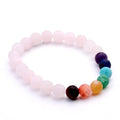Bracelet Quartz Rose & 7 Chakras Pierres Naturelles 8mm – Élastique – Homme & Femme