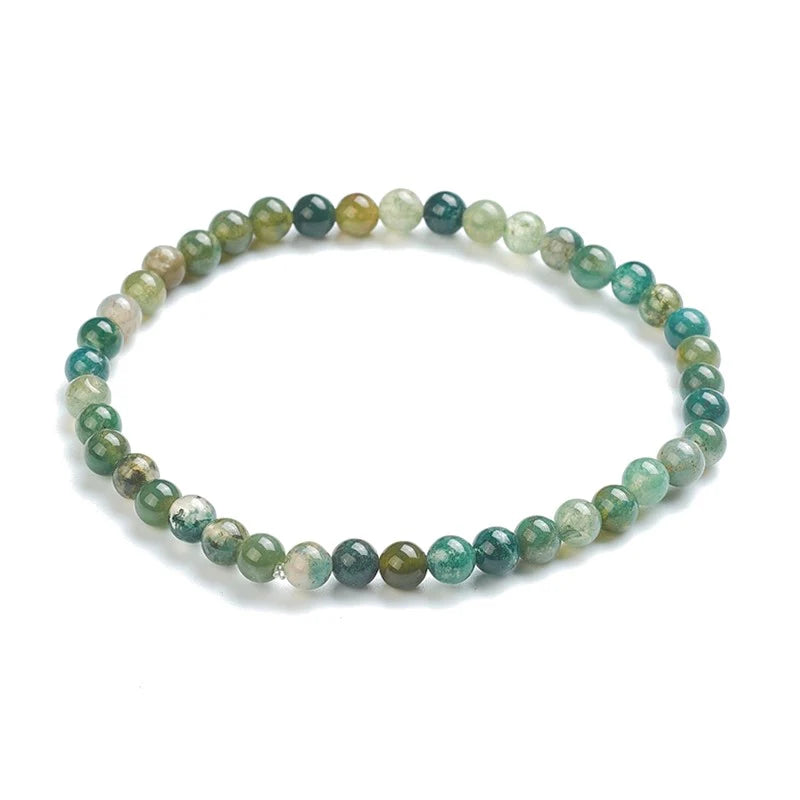 💚 Bracelet Femme Perles Agate Verte Naturelle 4mm | Élastique | Lithothérapie & Élégance
