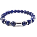 Bracelet Lapis Lazuli & Disque Acier Inoxydable | Pierre Naturelle 8 mm | Homme & Femme | Élastique 16-18 cm