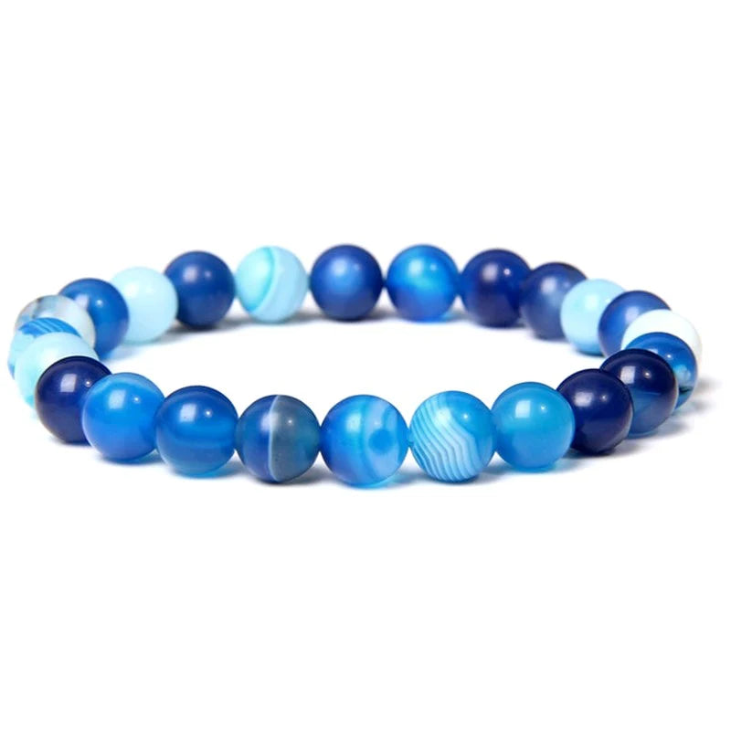 Bracelet Agate Rayée Bleue Naturelle 8mm – Élastique – Homme & Femme