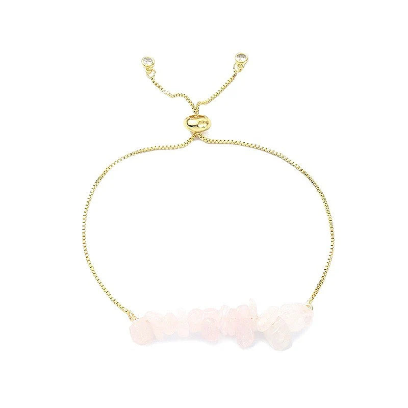 Bracelet Quartz Blanc Naturel 8mm Doré Réglable – Homme & Femme