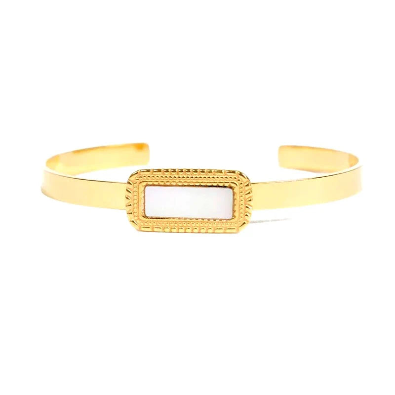 Bracelet Jonc Sophia – Pierre Naturelle de Nacre Noire & Acier Inoxydable | Réglable