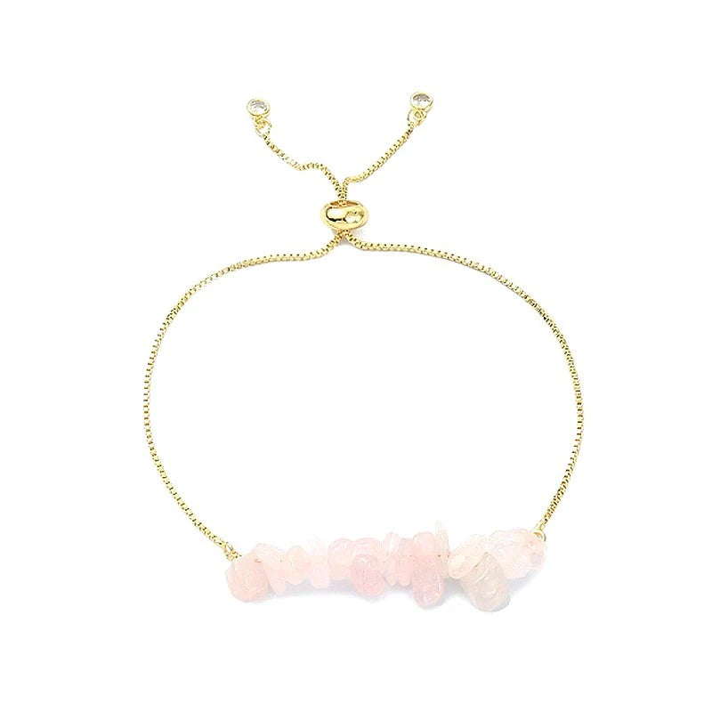 Bracelet Quartz Rose Naturel 8mm Doré Réglable – Homme & Femme