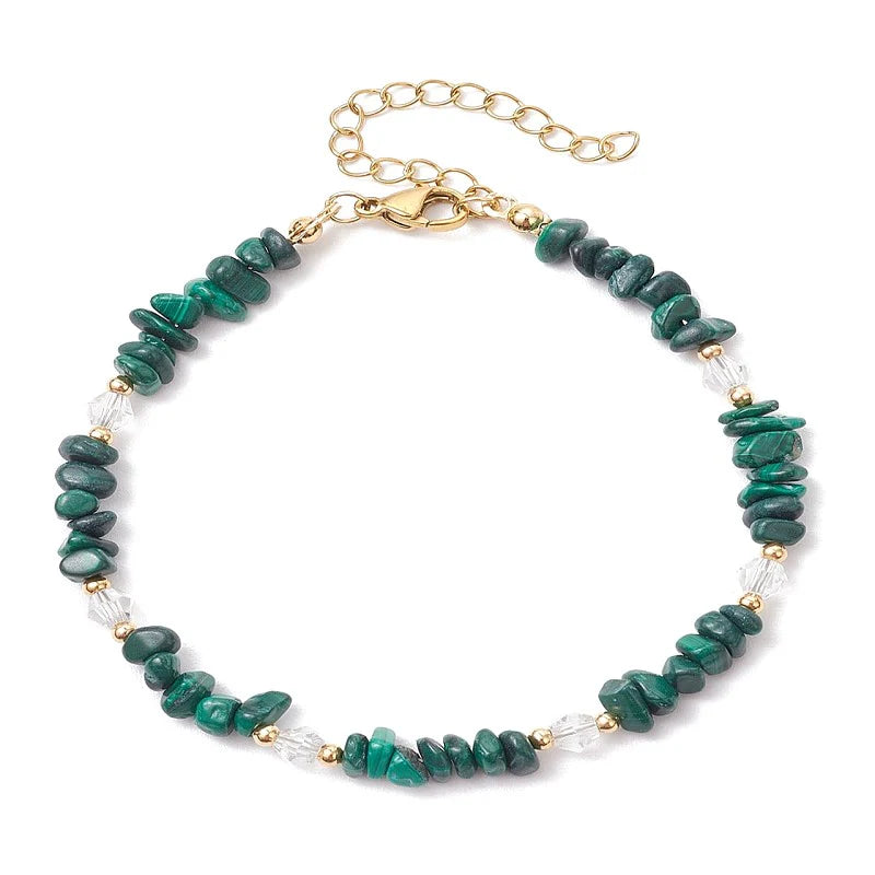 Bracelet Femme Malachite Naturelle 4mm & Perles de Verre – Bijou Artisanal Vert Sophistiqué