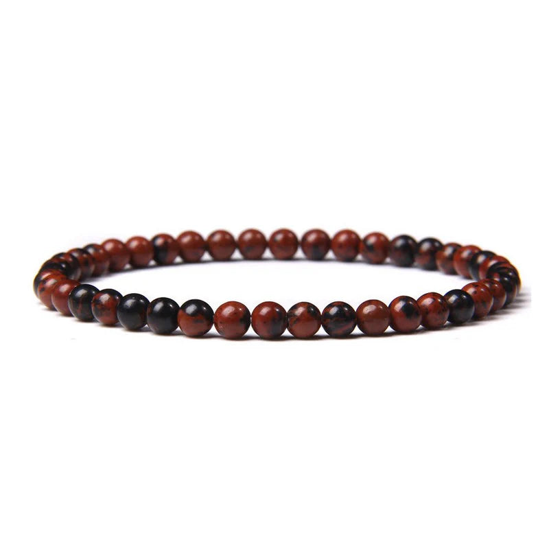 Bracelet Femme Perles Naturelles Obsidienne 4mm – Élastique & Protection
