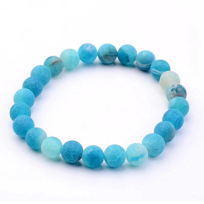 Bracelet Agate Patinée Bleue Pierres Naturelles 8mm – Élastique – Homme & Femme