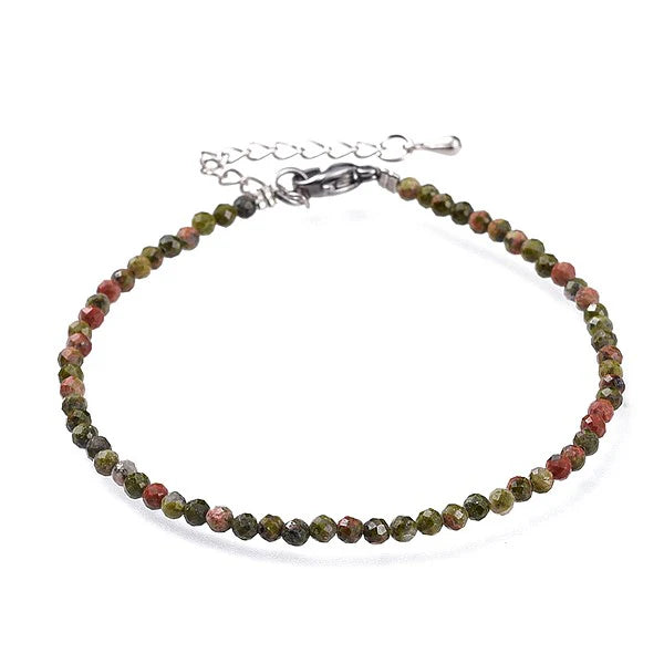 Bracelet Fin Femme Acier Inoxydable & Unakite Naturelle — 18 cm + 5 cm Réglage | Équilibre & Harmonie