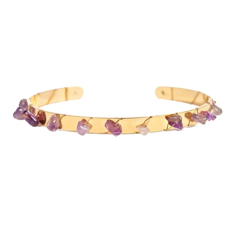 Bracelet Femme Jonc Maude – Acier Inoxydable & Améthyste Naturelle
