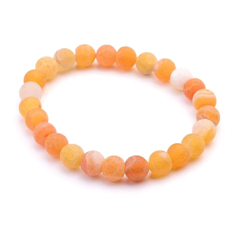 Bracelet Agate Patinée Orangée Pierres Naturelles 8mm – Élastique – Homme & Femme