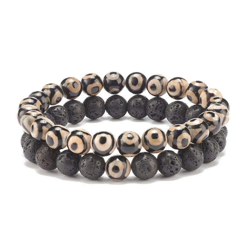 Lot 2 Bracelets Pierre de Lave & Agate Naturelles 8mm – Homme & Femme