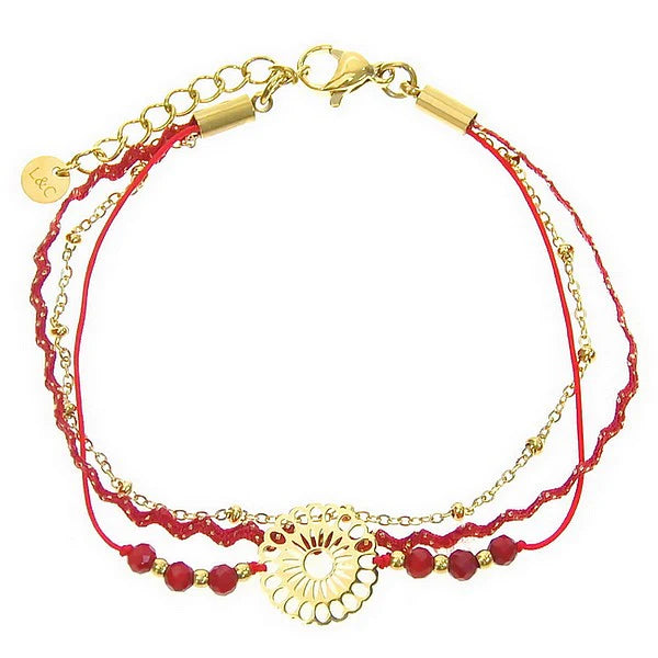 Bracelet Femme Acier Inoxydable 3 Rangs & Agate Rouge — 17 cm + 3 cm Réglage | Vitalité & Force