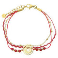 Bracelet Femme Acier Inoxydable 3 Rangs & Agate Rouge — 17 cm + 3 cm Réglage | Vitalité & Force