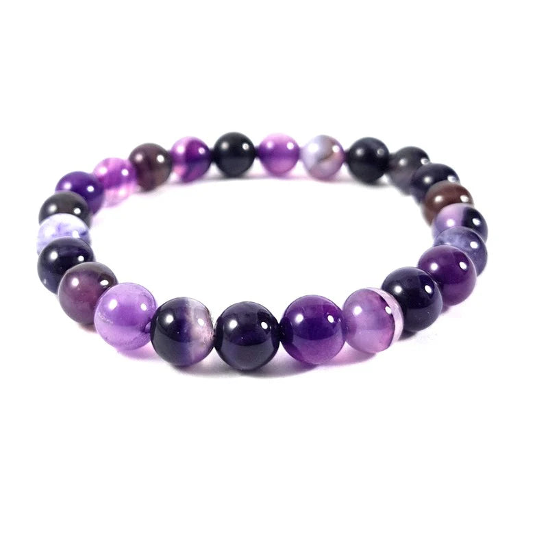 Bracelet Agate Violette Naturelle 8 mm — Élastique 16-18 cm | Sagésse, Intuition & Élévation | Unisexe