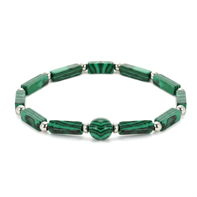 Bracelet Femme Malachite Rectangulaire & Acier Inoxydable – Design Géométrique Minimaliste
